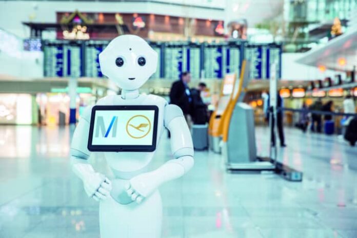humanoid robot in airport