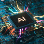 A generative artificial intelligence cpu that emits colorful light, 3d rendering