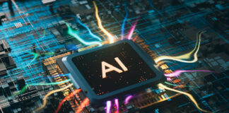 A generative artificial intelligence cpu that emits colorful light, 3d rendering