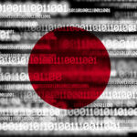 Modern technology concept. Japan cyber security Flag of Japan on binary code