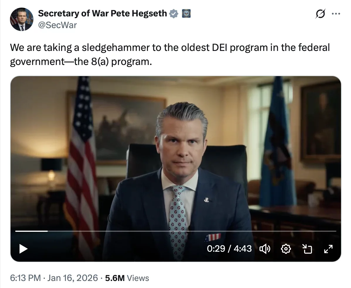Hegseth Orders Pentagon Review of SBA 8(a) Contracting Program