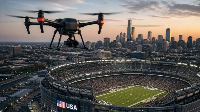 uav, drone, stadium