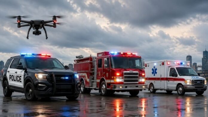 drone, police, fire, ambulance, paramedic, public safety